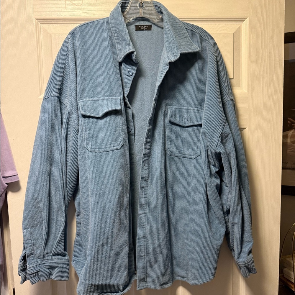 Crop Shop Boutique Light Blue Corduroy Jacket